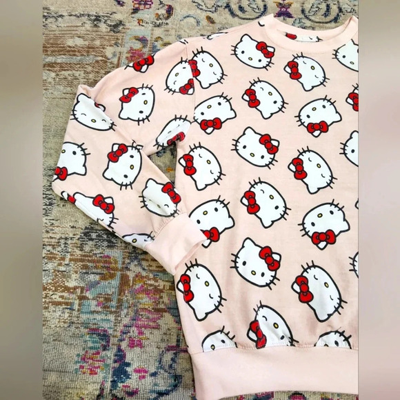 Sanrio Women's Tops Pink Hello Kitty Graphic Faces Crew Neck Sweatshirt, sz XS - Picture 3 of 13